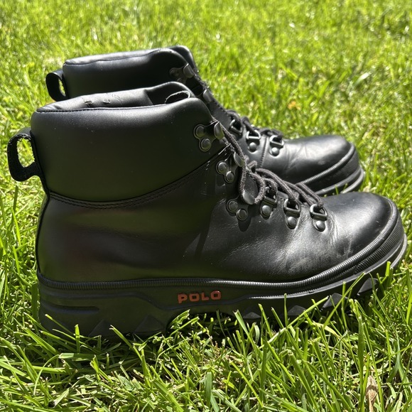 Polo Ralph Lauren Men's Hainsworth Black Leather Ankle Lace Boots Size‎ 9 D - Picture 1 of 12